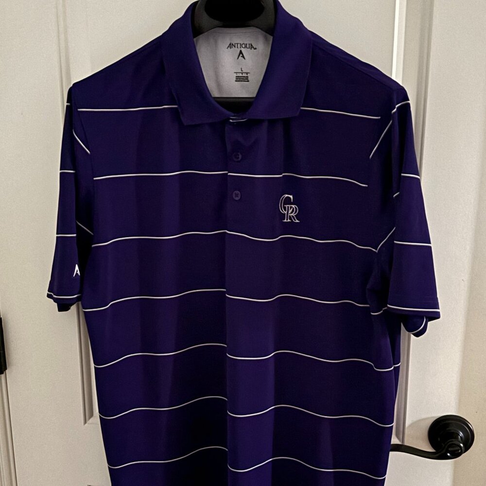 Antigua L Colorado Rockies Purple SS Desert Dry Polo